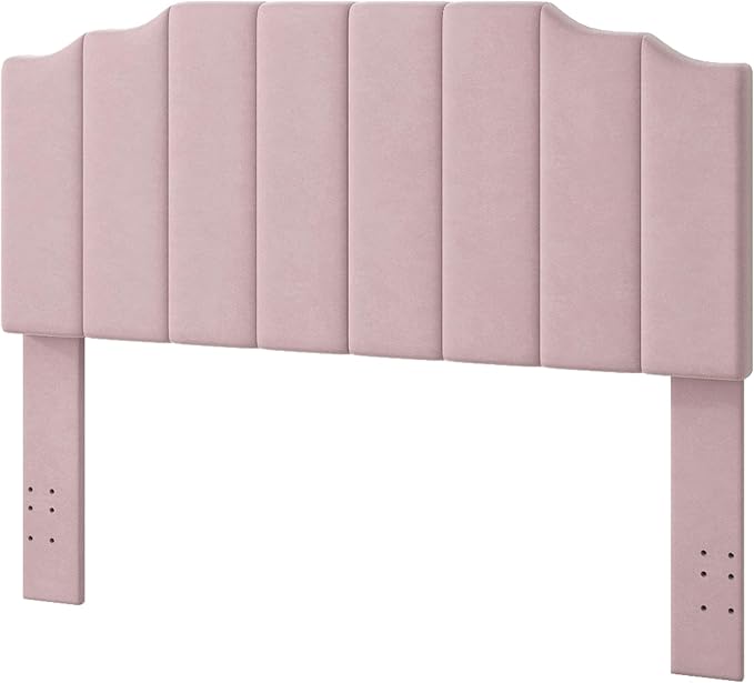 Befurtori Queen Size Headboard Only, Velvet Wall Mounted Headboard Queen/Full Size for Adjustable Bed, Modern Vertical Channel Design with Curved Tufted Upholstered Head Board, Pink