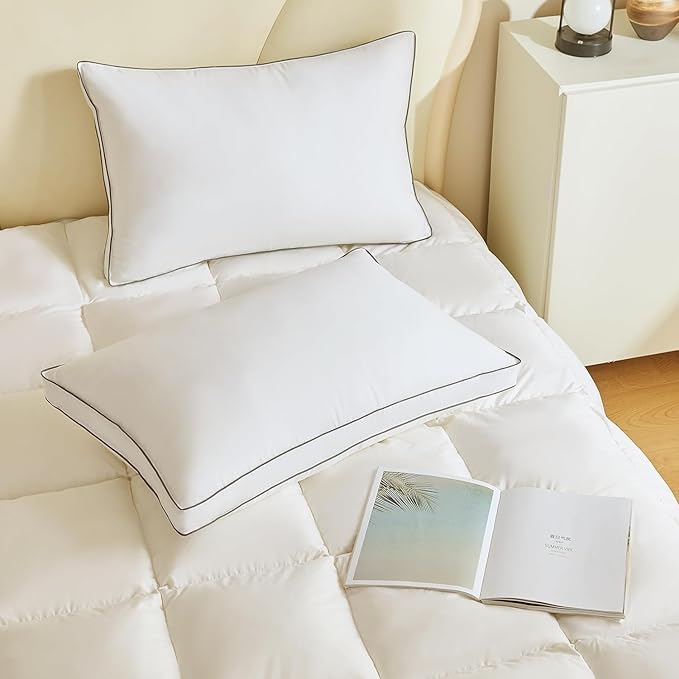 Goose Down Pillows for Neck Pain - Perfect Balance of Softness and Support,Relief for Side and Back Sleepers, Hotel Down Pillows Standard Size Set of 2