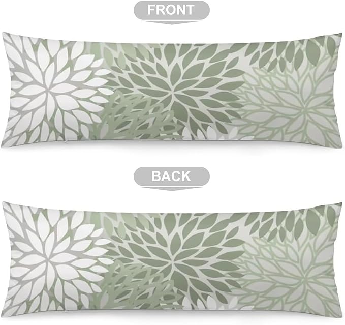Sage Green Body Pillow Cover Spring Floral Long Pillow Case with Zipper Decorative Soft Bedding Pillowcase Farmhouse Dahlia Pillow Covers Modern Flower Cushion Pillow Case for Bedroom,Couch,20"x54"