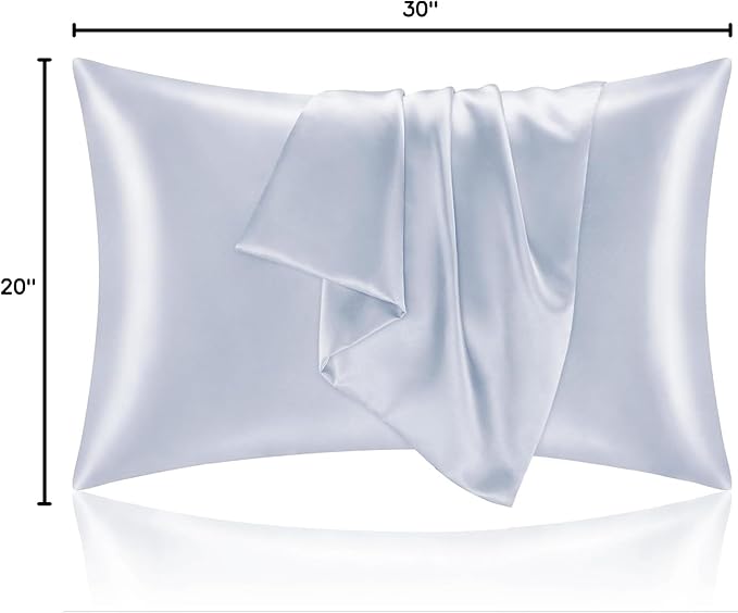 BEDELITE Satin Pillowcase for Hair and Skin, Super Soft and Cooling Similar to Silk Pillow Cases 2 Pack with Envelope Closure, Gift for Women Men(20"x30" Queen Size, Evening Haze)