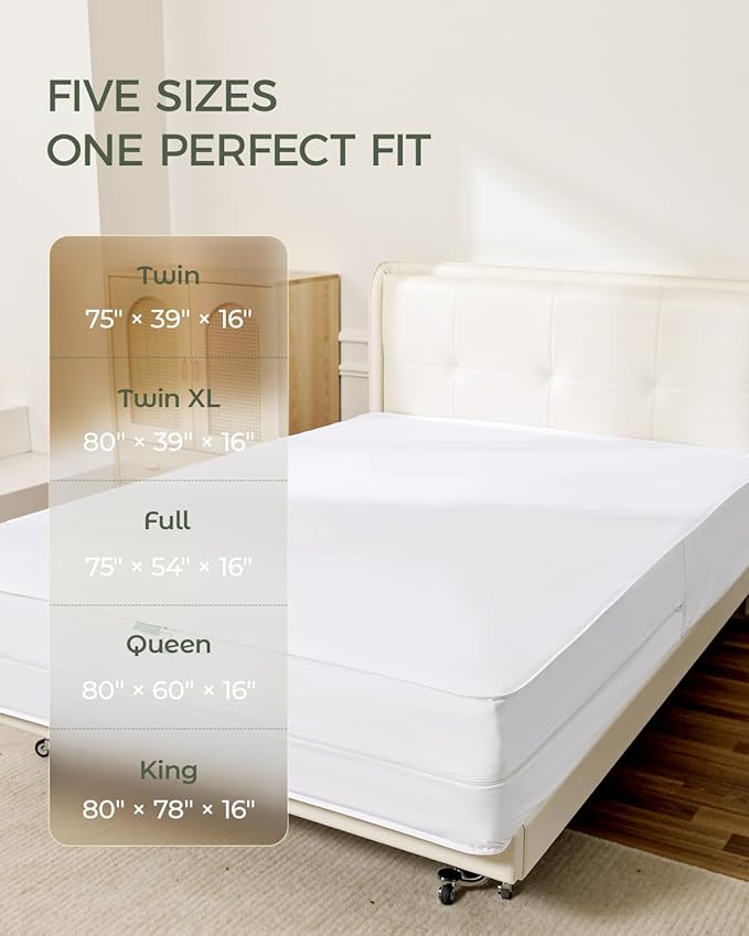 FAUNNA 100% Cotton Mattress Encasement, Bed Bug and Dust Mite Proof Mattress Protector Hypoallergenic & Antibacterial Protection, Noiseless Zippered Six-Sided Mattress Cover (Twin XL 16" Deep)