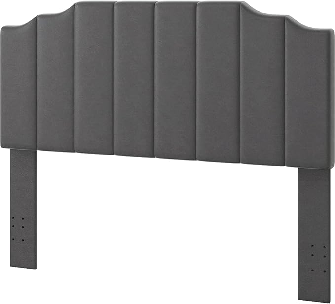Befurtori Queen Size Headboard Only, Velvet Wall Mounted Headboard Queen/Full Size for Adjustable Bed, Modern Vertical Channel Design with Curved Tufted Upholstered Head Board,Dark Gray