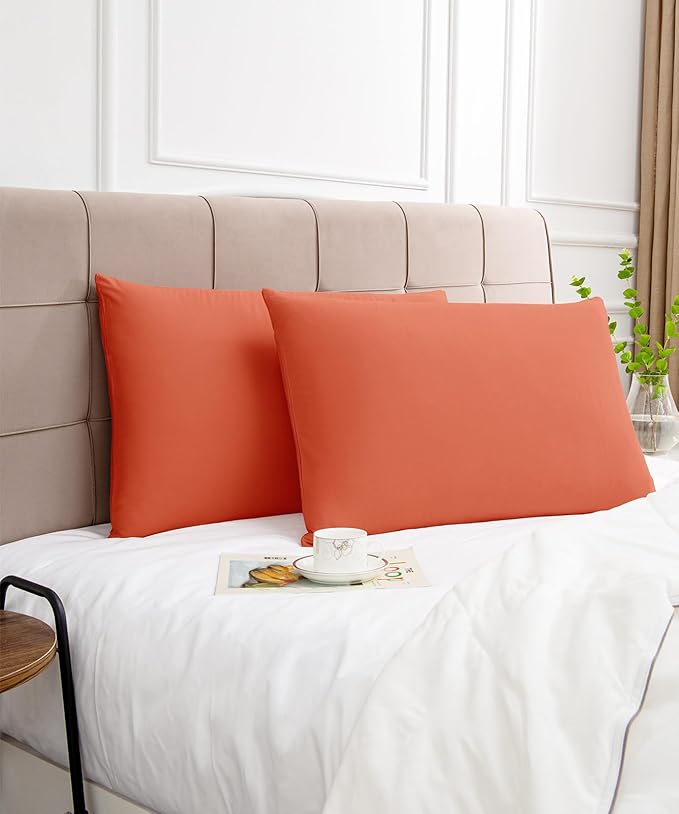 Warmstar Cotton Pillow Cases Standard Size Set of 2, 600 Thread Count Pillowcases 20x26 Inches, Soft Long Staple Cotton Pillowcases Breathable with Envelope Closure,Orange