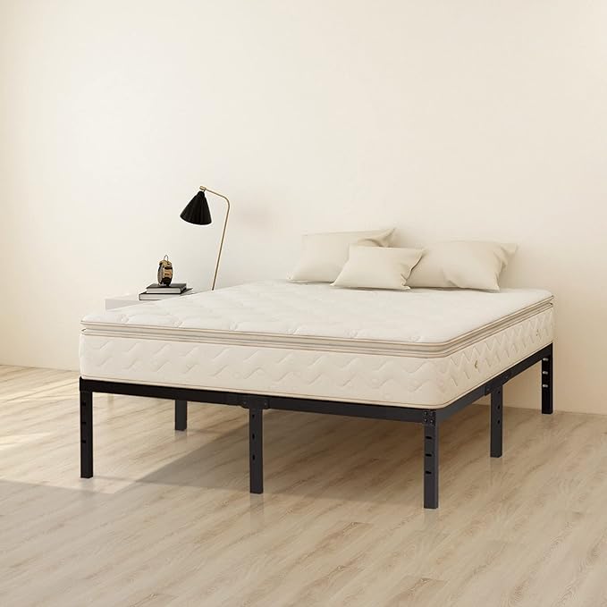 Wulanos Full Size Bed Frame, Heavy Duty Metal Frames with Steel Slats Support, No Box Spring Needed, 14 Inch High Metal Platform Bed Frames with Storage, Non-Slip and Noise-Free
