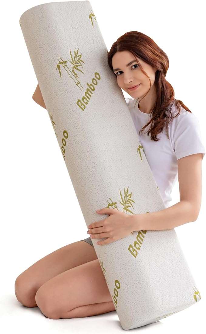 Body Pillow for Adults, Long Pillow for Back,Hip and Knee Support, Side Sleeper. Bolster Pillow Insert with High Resilience Foam, Soft Support for Pregnant Women, Washable Bamboo Cover