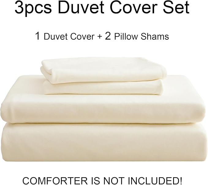 PURE ERA Jersey Knit Duvet Cover Set 100% T-Shirt Cotton Super Soft Comfy 3pc Bedding Set with Zipper Closure (Solid Creamy White, King)