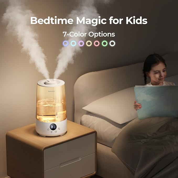 Homvana Humidifiers for Bedroom Home, 3.6 L Cool Mist Top-Fill 34H Super Long Time, Quiet 23dB, Baby Humidifier, Oil Diffuser for Large Room, House, Plant, Nursery, BPA FREE, Ultrasonic (Transparent)