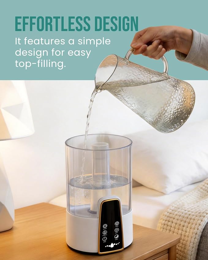 Humidifiers for Bedroom,1.06Gal(4L) Dishwasher Safe Design Easy to Clean,Top Fill,Night Light,Aroma Diffuser,Humidity Control,12H Timer,Sleep Mode,3 Level Mist,360° Nozzle,Home,Nursery,Off White