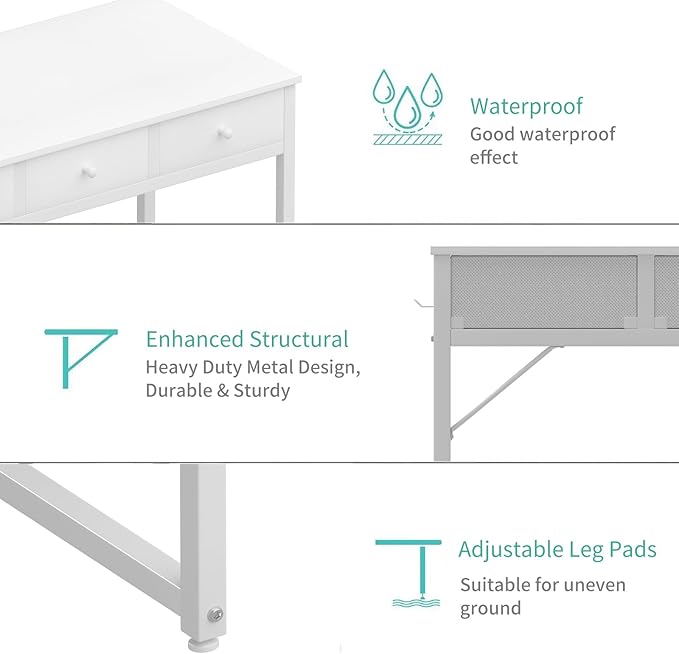 Lufeiya White Makeup Vanity Desk with Mirror and Lights, 40 inch Make Up Vanity Desks with Drawers & Power Outlet, Dressing Table and Chair Set for Girls Bedroom, White