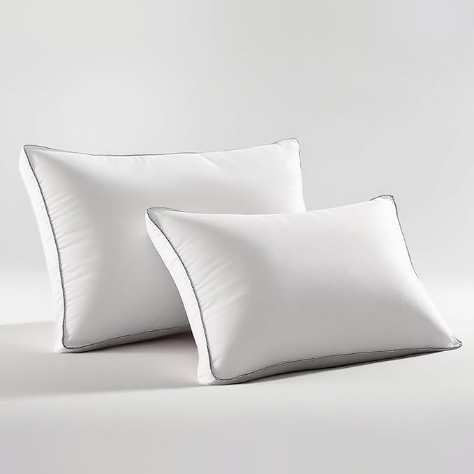 Blue Ridge Home Fashions Medium Soft Bed Pillows Queen Size Set of 2, 400 Thread Count 100% Cotton, Never Go Flat Down Alternative Gusseted Support Pillow for Back or Side Sleepers, Standard, White