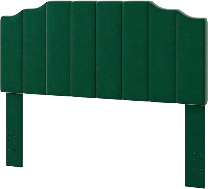 Befurtori Queen Size Headboard Only, Velvet Wall Mounted Headboard Queen/Full Size for Adjustable Bed, Modern Vertical Channel Design with Curved Tufted Upholstered Head Board, Jade Green