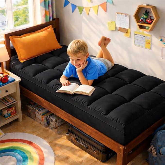 ABENE Mattress Topper Twin XL for Back Pain Relief, Extra Thick Mattress Pad Pillowtop, Soft Mattress Protector Cover with 8"-21" Deep Pocket, Overfilled Down Alternative Filling (Black, Twin XL)