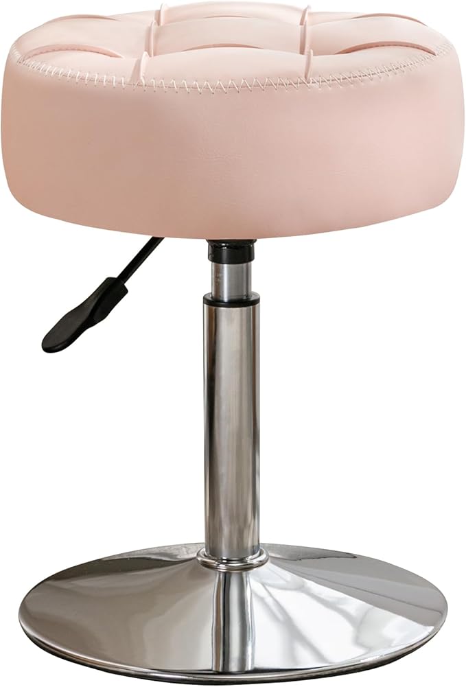 LUE BONA Adjustable Vanity Stool, 360°Swivel Vanity Chair for Makeup Room, Pink Stool Chair for Vanity, Small Faux Leather Vanity Stools for Bathroom, Living Room