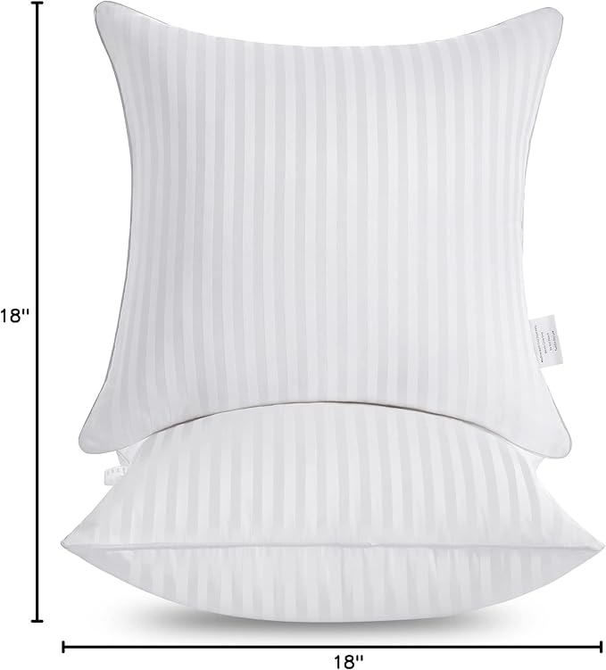 Oubonun 18 x 18 Throw Pillow Inserts, Firm and Fluffy Decorative Square Pillows for Couch Bed Sofa with Soft Cotton Cover White Cushion with Down Alternative Pack of 2