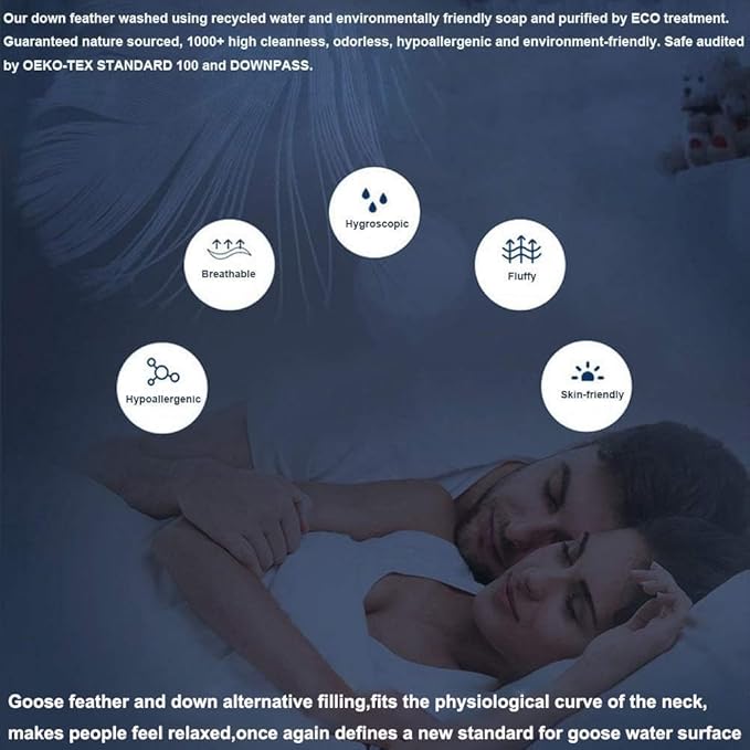 achard Set of 2 White Goose Feather Bed Pillows Queen Size- Soft 100% Cotton, Medium Soft Support Surround Fill Polyester,White Solid