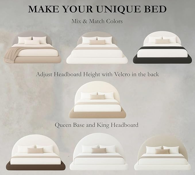 Round Bed – Washable Zip Cover - Upholstered Linen Soft Foam - Modular Minimalist Modern - Half Circle Moon - Sold Sold Separately (Brown Linen Premium, Twin Base)