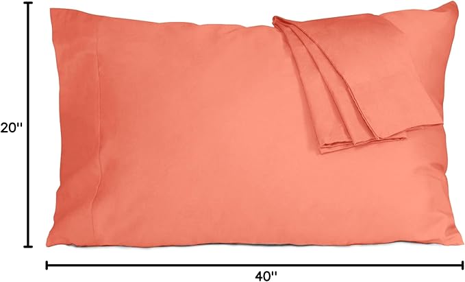 Pillow Cases, King Size Cotton Percale Weave Pillowcases, Pre-Shrunk Breathable and Hypoallergenic Pillowcases, Set of 2 (2 Piece King 20 Inch x 40 Inch, Coral)