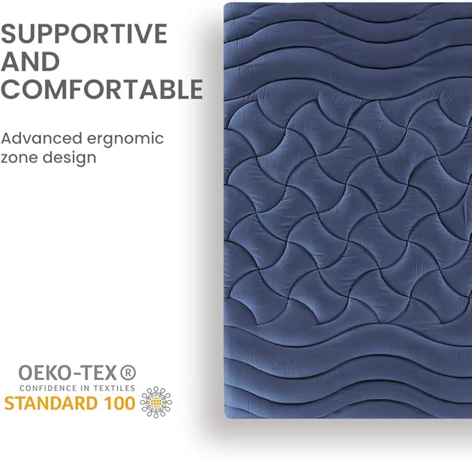 SLEEP ZONE Cooling Queen Mattress Topper, Premium Zoned Cool Mattress Pad Cover, Padded Mattress Protector Breathable Washable, Deep Pocket 8-21" (Navy, Queen)