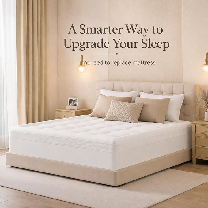 ELEMUSE 3 Inch Dual Layer Full XL Memory Foam Mattress Topper,Cooling Memory Foam & Plush Pillow Top Pad, Extra Length Pressure Relief Bed Topper for Tall Sleepers, Adjustable Bed & Studio Apartment