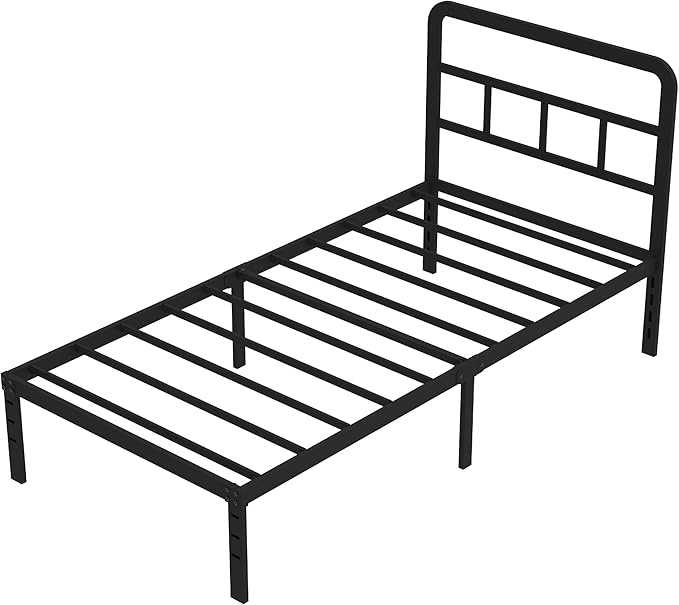 DiaOutro Metal Platform Twin Bed Frames with Headboard, 14 Inch No Box Spring Needed Heavy Duty Steel Slat Mattress Foundation/Easy Assembly/Noise Free/Black