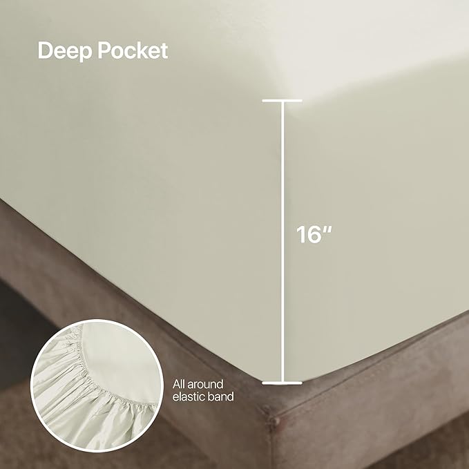 NATUREFIELD Bed Sheets Set Split King Size (5pc), 100% Rayon Derived from Bamboo, Cooling Sheets with Fitted Deep Pockets, Hotel Luxury Bedding Sheets & Pillowcases