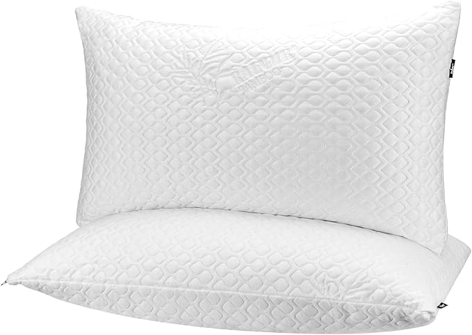 Rainmr Shredded Memory Foam Pillows for Sleeping, Adjustable Pillows King Size Set of 2, Good for Side, Back Sleeper with Washable Cooling Cover (White, King 2-Pack)