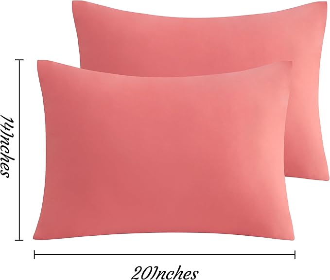 NTBAY Toddler Pillow Cases Set of 2, 2 Pack Brushed Microfiber 14x20 Pillow Cases, Soft, Wrinkle, Fade, Stain Resistant Coral Pink Pillow Cases with Envelope Closure, 14x20 Inches, Coral Pink