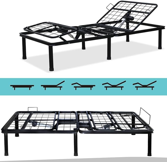 Adjustable Bed Frame Full Metal Frame Bears 705 lbs Head and Legs Can Lift Independently, Zero Gravity Prevents Snoring and Acid Reflux Black Quick Installation Twin XL (Twin XL)