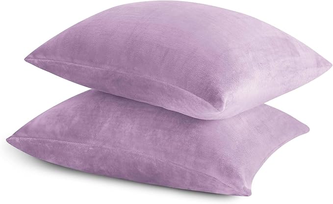 BEDELITE Flannel Pillowcases Standard Set of 2, Super Soft Fleece Pillow Case Cover with Zipper for Bedroom, Sofa, Couch,Luxury Cozy Fuzzy Velvet Pillow Shams for All Seasons(20x26 Inches, Lavender)