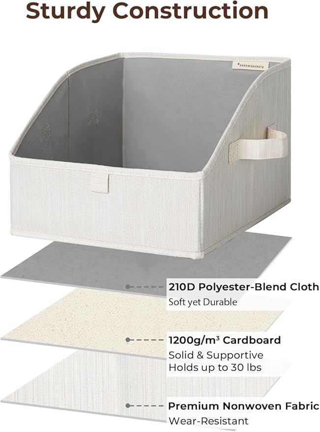 StorageWorks Closet Baskets for Shelves, Trapezoid Storage Bins, Closet Organizers and Storage, Clothes Organizing Bins, Small, 3-Pack, Mixing of Beige, White & Ivory
