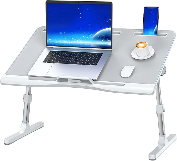 KLEAR Laptop Bed Desk with Adjustable Heights and Angles, Upgraded-Sturdy Foldable Laptop Lap Desk for Bed/Sofa/Couch/Floor, Lap Tablet Desk (NO Drawer, Grey)