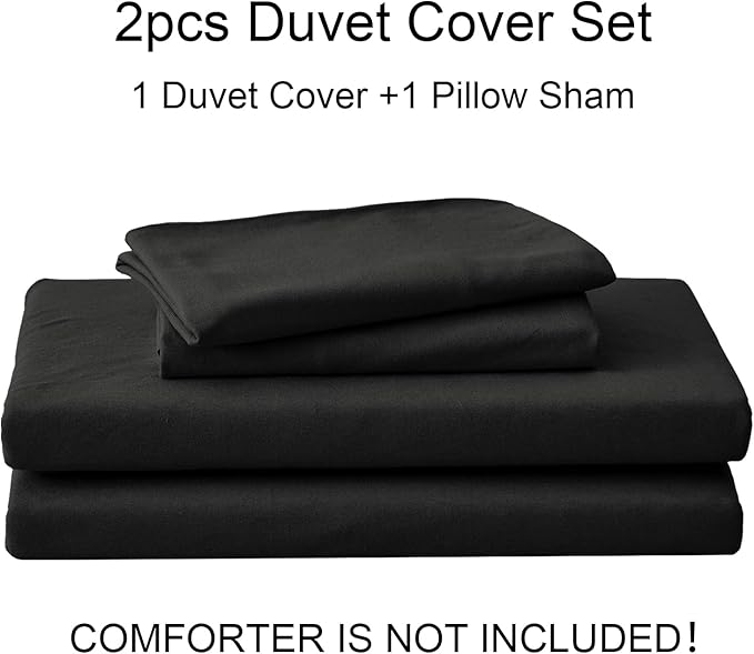 PURE ERA Jersey Knit Duvet Cover Set 100% T-Shirt Cotton Super Soft Comfy 2pc Bedding Set with Zipper Closure (Solid Black, Twin)