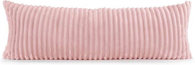 BEDELITE Fluffy Faux Fur Body Pillow Cover with Zipper, Luxury Plush 3D Striped Pillow Cover 20x54 Inches, Super Soft and Cozy Long Body Pillow Pillowcase for Bed Sofa Couch Room Decor(Pink)