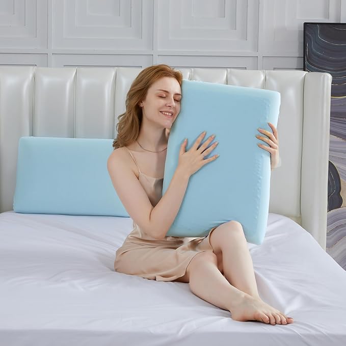 SAPHREAS Gel Cooling Memory Foam Pillow for Side Blue, Back and Stomach Sleepers for Sleeping, Standard Size Cool Bed Pillow, Removable & Machine Washable