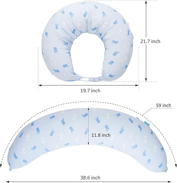 BYRIVER Firm C Shaped Body Pillow for Side Sleeping Women Men, Cooling Pregnancy Pillows for Sleeping, Washable Jersey Cotton Cover, Gifts for New Mom Women (Little Shark)