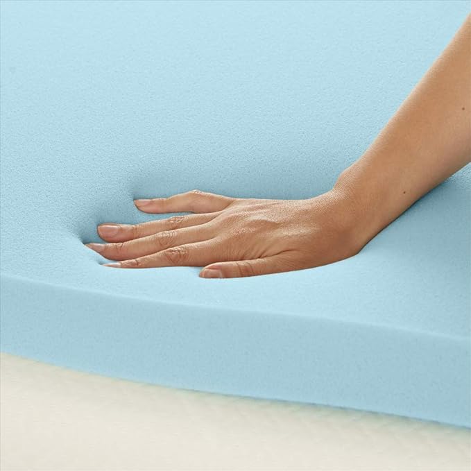 Amazon Basics Cooling Gel-Infused Memory Foam Mattress Topper for Better Sleep Support, CertiPUR-US Certified, 3 inches, Queen, Blue