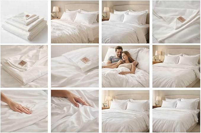 100% Egyptian Giza 92 Cotton Bed Sheet Set, 600 Thread Count, 4 Piece Soft & Breathable with Deep Pocket Fitted Sheet, Made in Egypt (White, Queen (U.S. Standard))