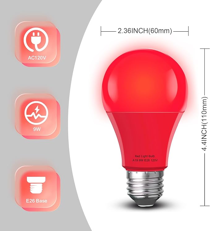 Red Sleep Light Bulb 2 Pack,Red Light Bulbs for Healthy Sleep,Blue Light Blocking,A19 9W(60W Equivalent) E26 Base Night Light for Bedroom, Baby Nursery Room