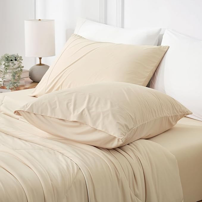 Cozy Bliss Cooling Pillow Cases for Hot Sleepers, Q-Max>0.45, Queen Size Set of 2, Soft & Silky Pillow Covers with Envelope Closure,Gift, Khaki, 20x30 Inches