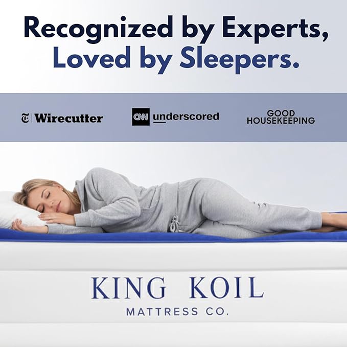 King Koil Luxury Queen Air Mattress with Built-in Pillow & Ultra-Fast Built-in High-Speed Pump, 20″ Inflatable Premium Airbed, Waterproof, Adjustable Firmness, 1-Year Manufacturer Warranty