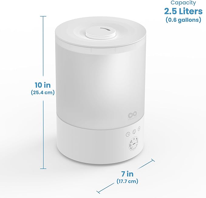 Everlasting Comfort 2.5L Top Fill Humidifier for Bedroom – Quiet, Easy to Fill & Clean, 24HR Runtime, Night Lights, Timer, Ultrasonic Cool Mist, Auto Shut-Off for Indoor Use - White
