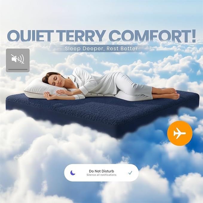 Full Size Mattress Protector Waterproof, Premium 200 GSM Terry Mattress Cover, Soft & Breathable Bed Cover, Fitted Sheet Style Stretchable Deep Pockets 15" by Utopia Bedding (Navy Blue)