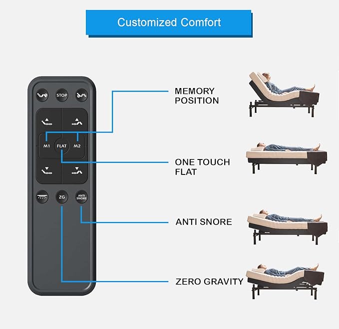 Premium Twin XL Adjustable Bed with 13 Inch Prime Gel Memory Foam Mattress, Massage, Zero Gravity, Anti-Snore, Programmable Memory Positions, USB, Underbed Lighting, Zero Clearance