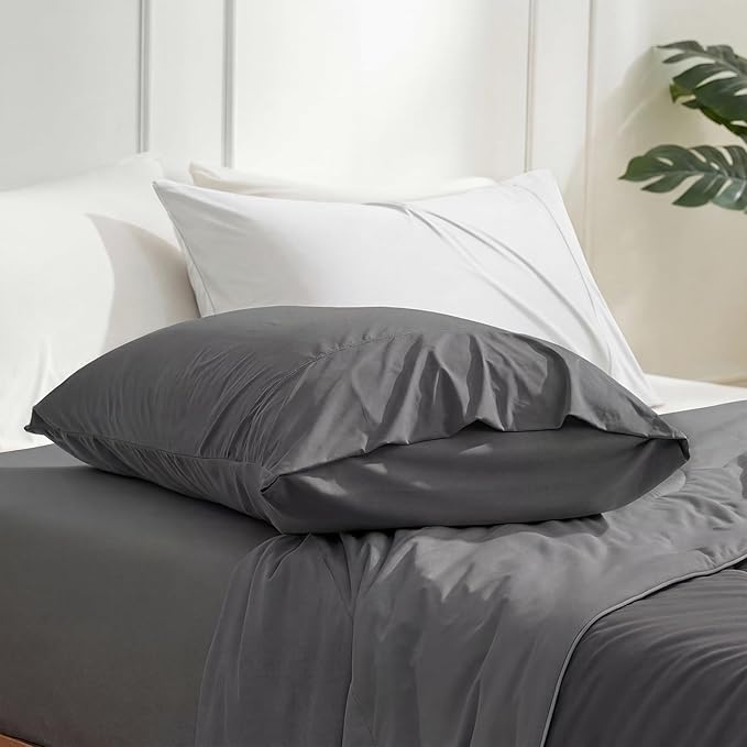Cozy Bliss Cooling Pillow Cases for Hot Sleepers, Q-Max>0.45, King Size Set of 2, Soft & Silky Pillow Covers with Envelope Closure,Gift, Charcoal Gray, 20x36 Inches
