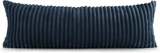 BEDELITE Fluffy Faux Fur Body Pillow Cover with Zipper, Luxury Plush 3D Striped Pillow Cover 20x54 Inches, Super Soft and Cozy Long Body Pillow Pillowcase for Bed Sofa Couch Room Decor(Navy Blue)