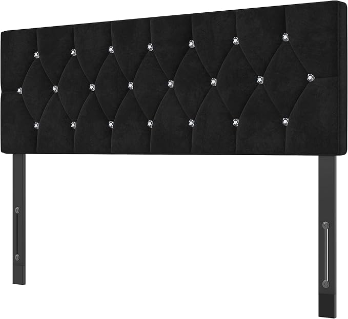 VECELO Tufted Upholstered Headboard King Size, with 6 Adjustable Height from 39.8" to 49.8", Button Diamond Design, Easy Assembly, Classic Black