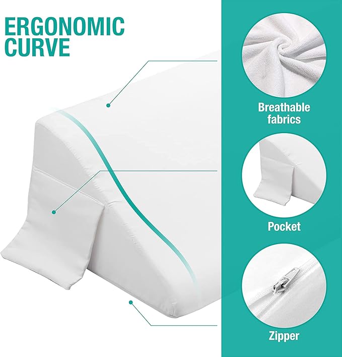 Vekkia Twin Size Bed Wedge Pillow Gap Filler/Headboard Pillow/Mattress Wedge Fill Gap (0-6") Between Headboard and Mattress (White)
