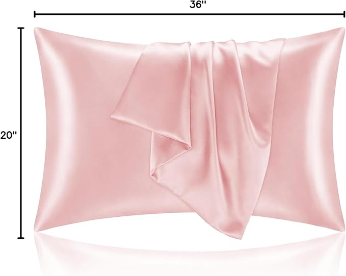 BEDELITE Satin Pillowcase for Hair and Skin, Super Soft and Cooling Similar to Silk Pillow Cases 2 Pack with Envelope Closure, Gift for Women Men(20"x36" King Size, Pink)