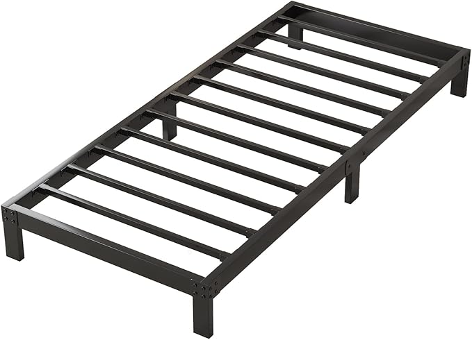 4 Inch Twin Bed Frame Heavy Duty Low Profile Metal Platform No Box Spring Needed with Steel Slat Support,Easy Assembly,Noise-Free (4 inch,Twin)