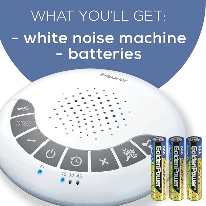 Beurer White Noise Machine with 4 Soothing Sounds | Sound Machine with Auto Shut-Off Sleep Timer | Portable White Noise Machine for Adults, Kids & Babies | Dreamsound Sleep Machine, SL15